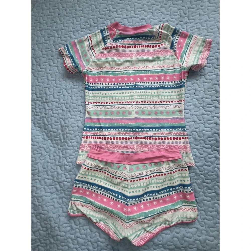 Eddie Bauer Girls Two Piece Rash Guard Swim Set Short Sleeve Top/Shorts 10/12